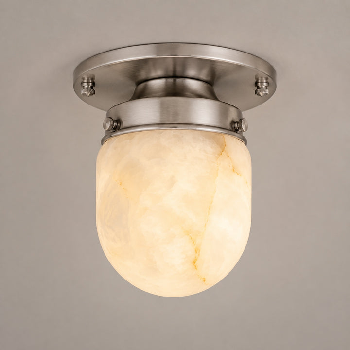 Modern Natural Alabaster Stone Flush Mount Ceiling Light – Brass, Nickel & Black
