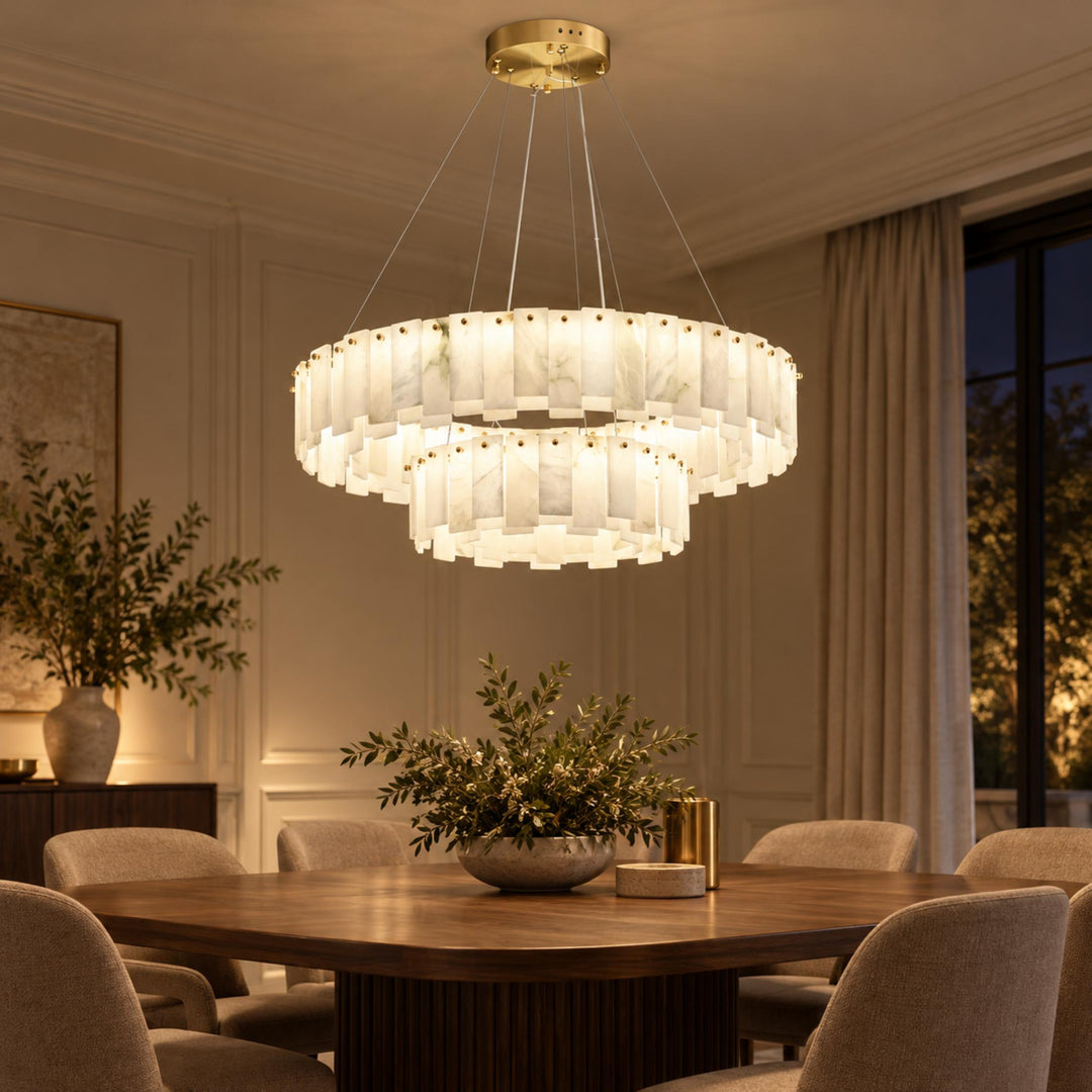 Modern Chandelier Light Ceiling Mounted Alabaster Glass with LED Illumination for Dining Room