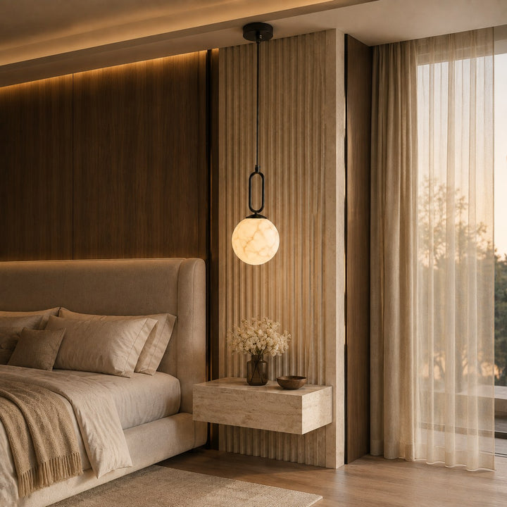 Modern Alabaster Pendant Light Hanging Fixture Adjustable LED Warm Light 13.8 for Kitchen Dining