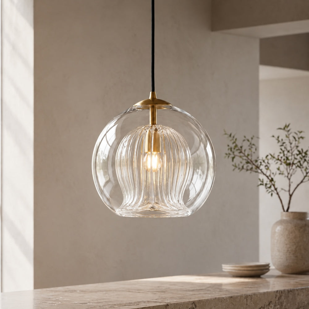 Ribbed Glass Globe Pendant