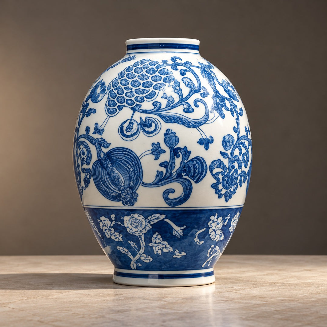 Modern Ginger Jar Porcelain Vase Hand-Decorated Blue and White Floral Design 27.5cm