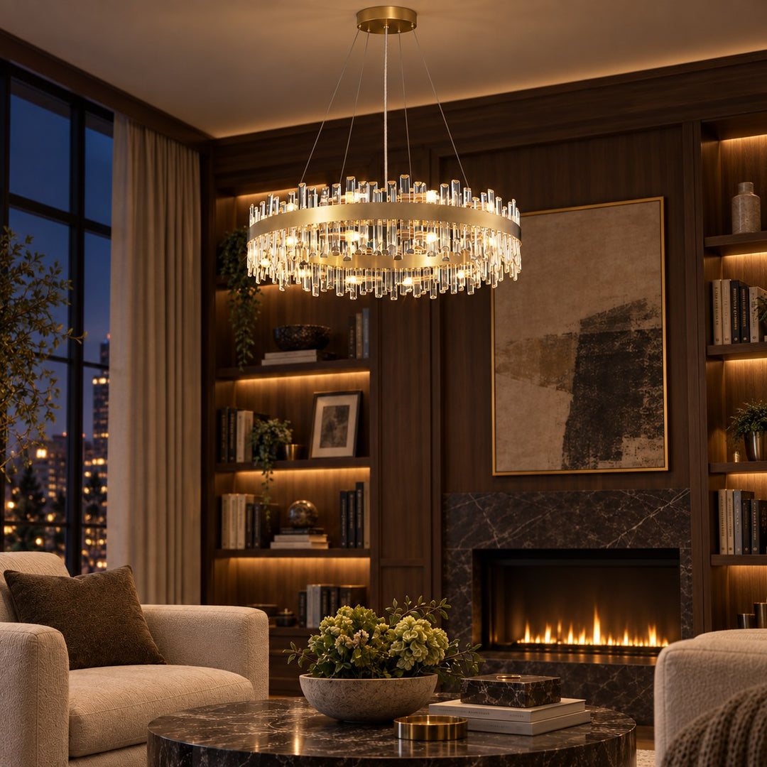 Modern Gold Crystal Chandelier Adjustable Hanging Metal E12 Bulb 12-20 Lights