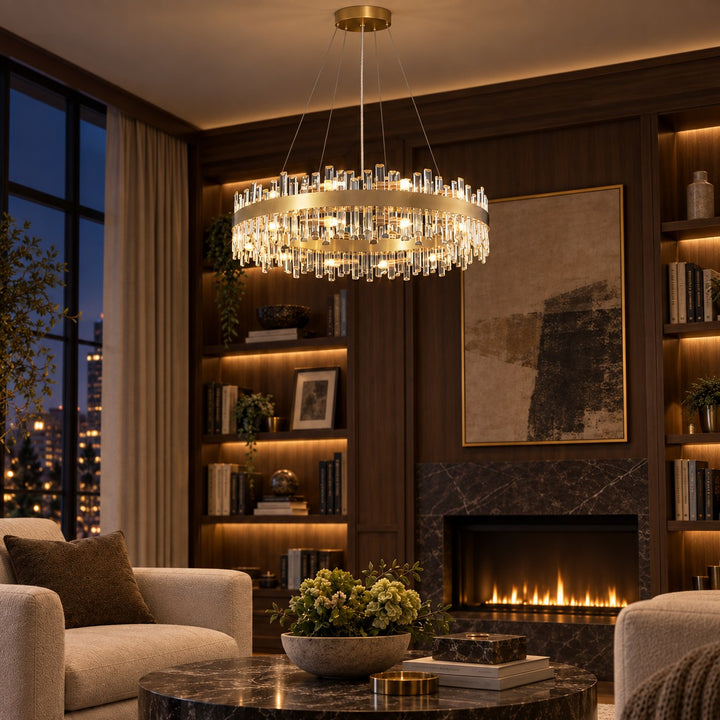 Modern Gold Crystal Chandelier Adjustable Hanging Metal E12 Bulb 12-20 Lights