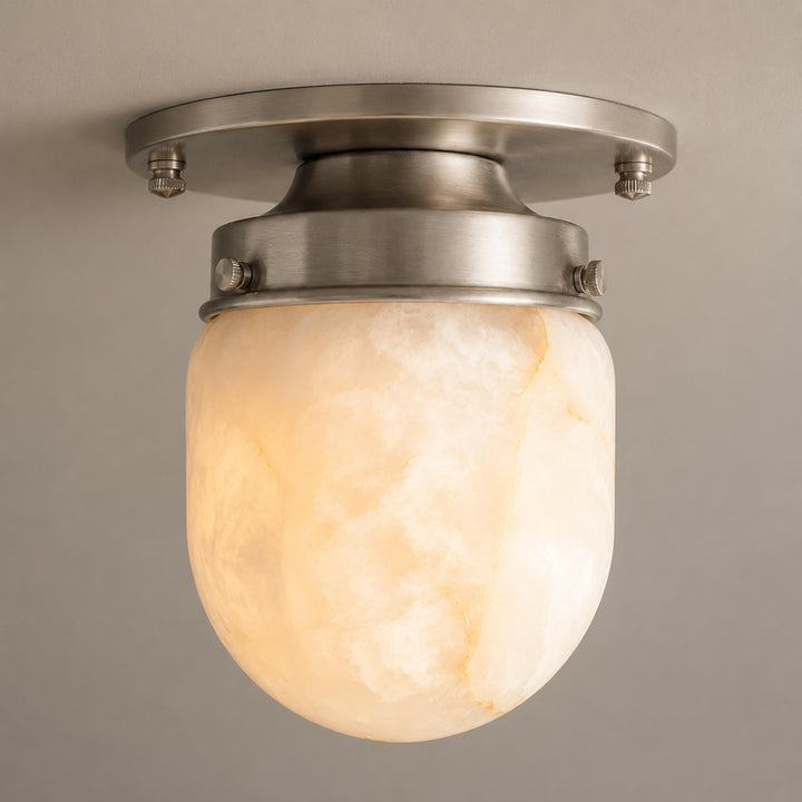 Modern Natural Alabaster Stone Flush Mount Ceiling Light – Brass, Nickel & Black
