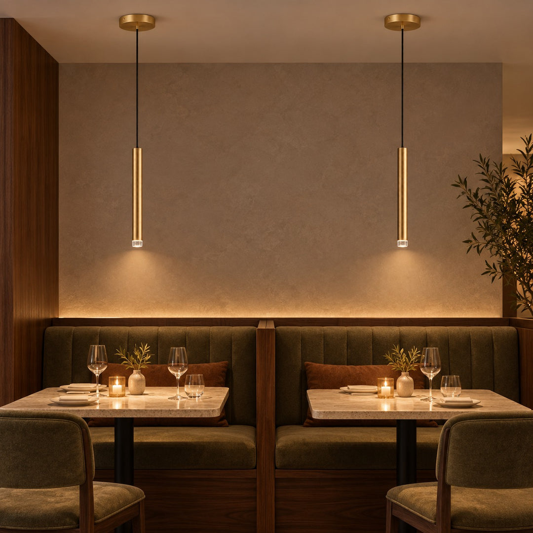 Modern Slim Brass LED Pendant Light with G4 – Minimalist Hanging Ceiling Light
