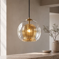 Ribbed Glass Globe Pendant, image 2