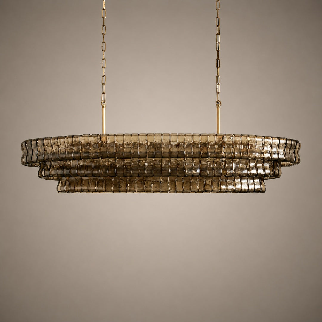 Modern Oval Chandelier Light Adjustable Hanging Steel Glass Fixture with 5 or 12 Bulb Options