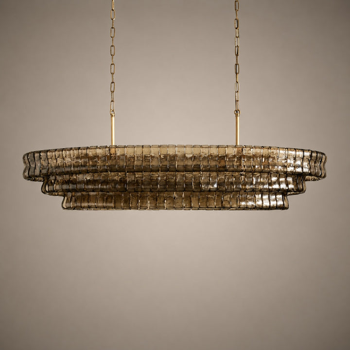Modern Oval Chandelier Light Adjustable Hanging Steel Glass Fixture with 5 or 12 Bulb Options