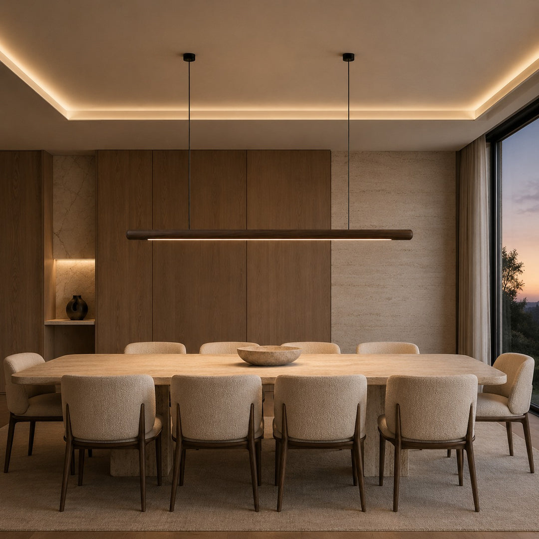 Modern Minimalist Pendant Light Adjustable Height Wood LED Diffuser for Kitchen Island Lighting