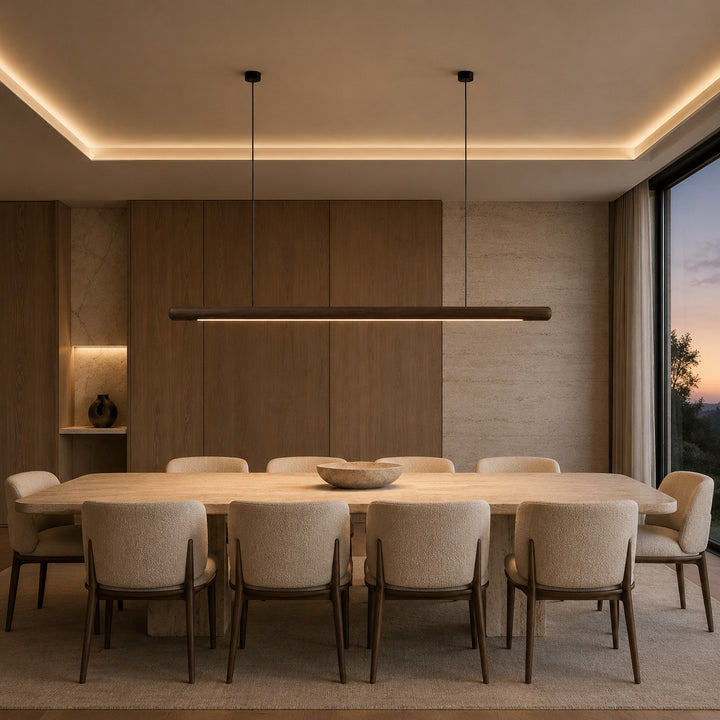 Modern Minimalist Pendant Light Adjustable Height Wood LED Diffuser for Kitchen Island Lighting