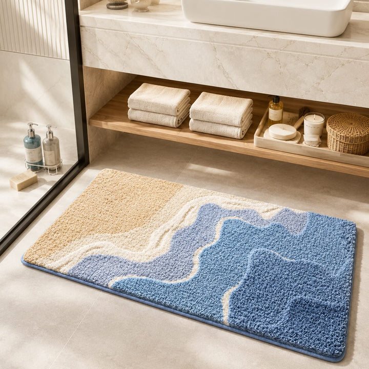 Coastal Bath Mat Non-Slip Flocking Material for Absorbency and Comfort Bathroom Rugs