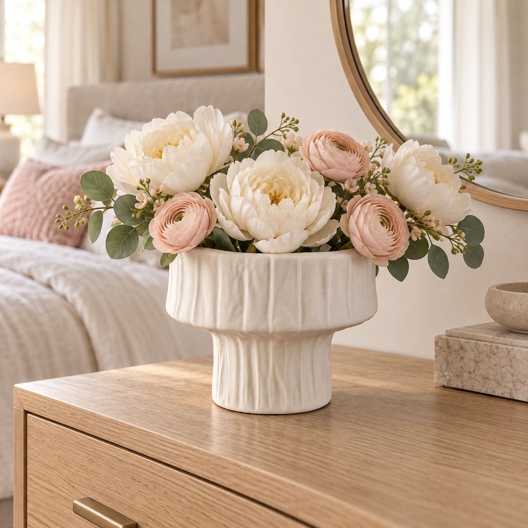 Modern Mini Pedestal White Ceramic Vase for Dried Flowers Decorative Accent 15 cm