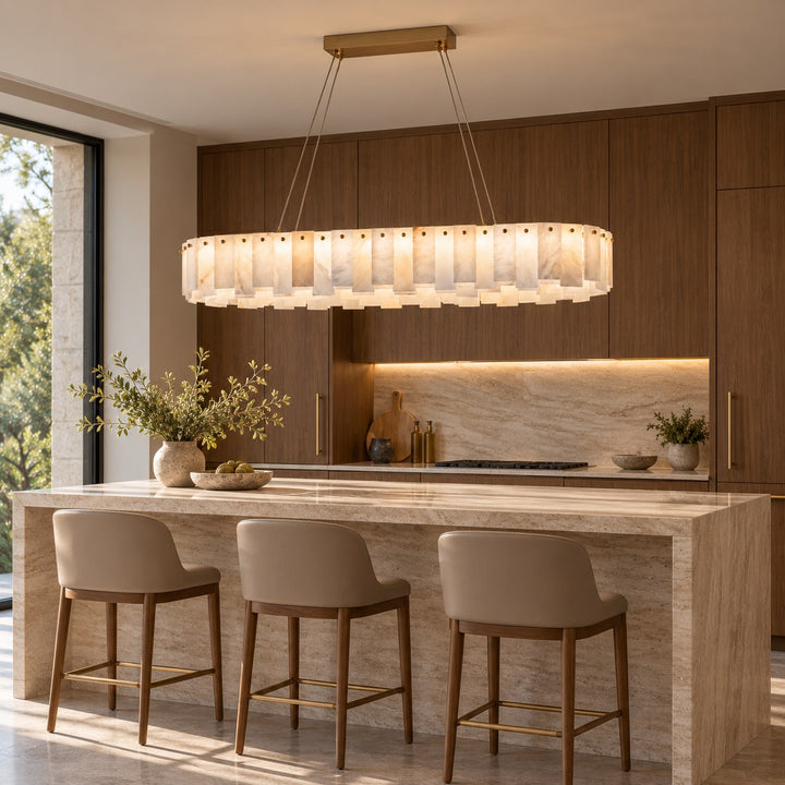 Modern Chandelier Light Ceiling Mounted Alabaster Glass with LED Illumination for Dining Room
