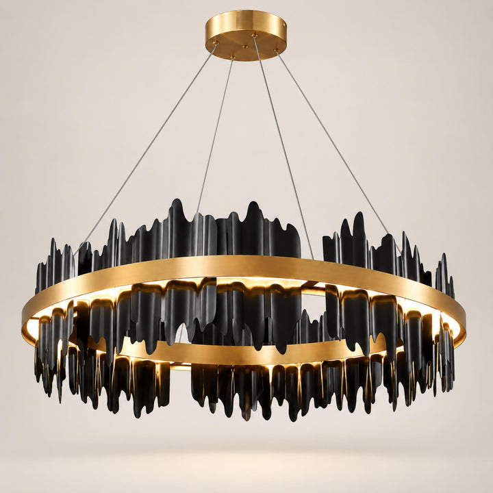 Modern Chandelier Adjustable Height Metal LED Dimmable Black Gold Finish Hanging Light Fixture