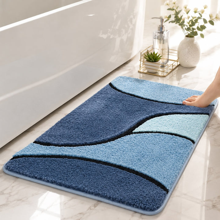 Modern Plush Bathroom Mat Non-Slip Microfiber Quick-Drying Absorbent Shower Rug for Safety