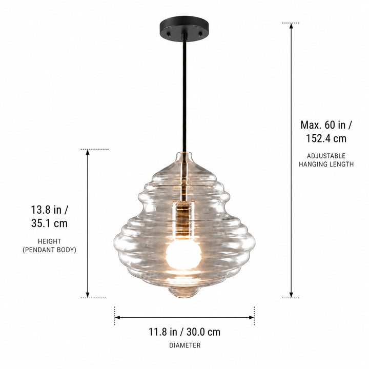 Modern Glass Pendant Light Adjustable Hanging LED Fixture for Kitchen Lighting