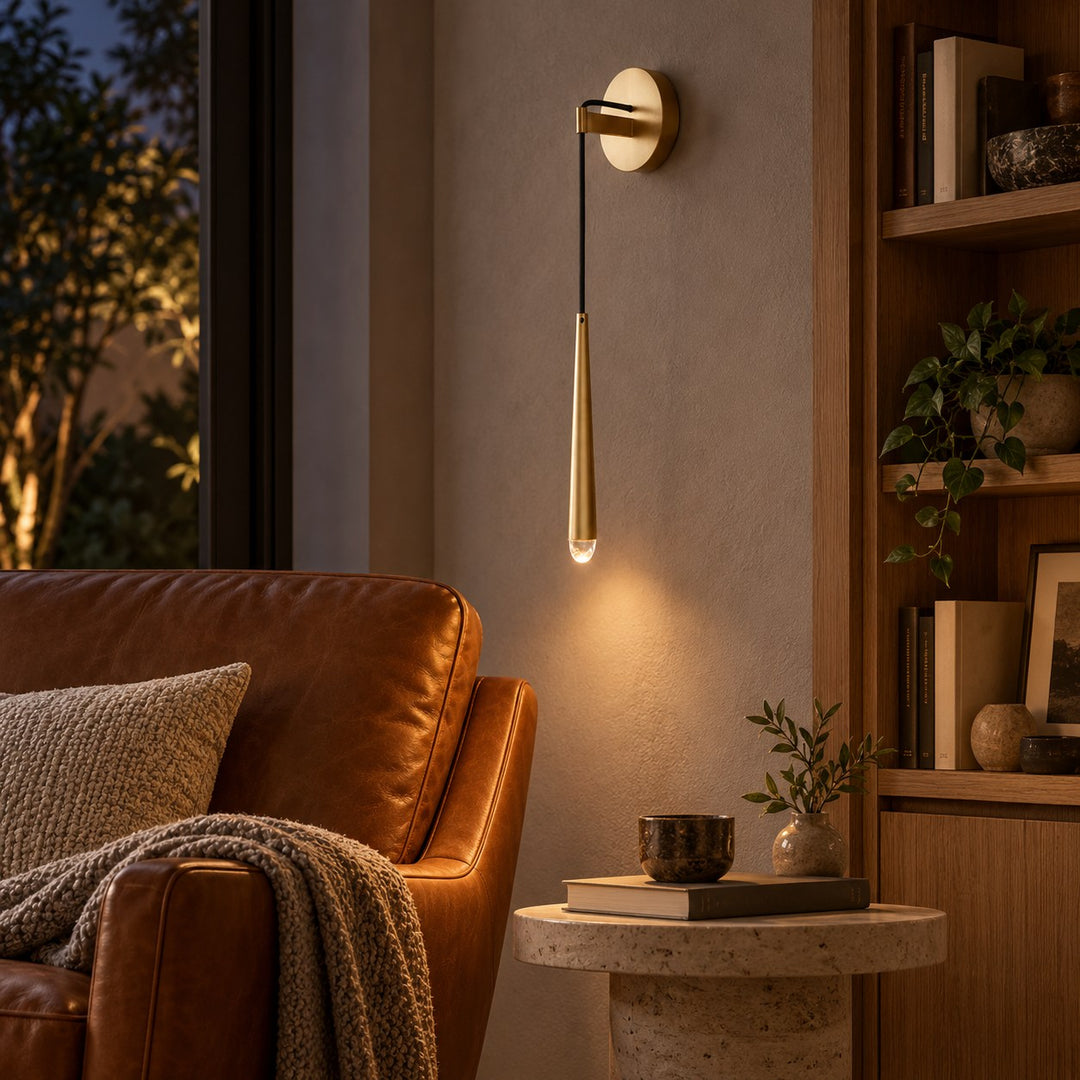 Modern Brass & Crystal Wall Sconce – G4 LED Interior Wall Light