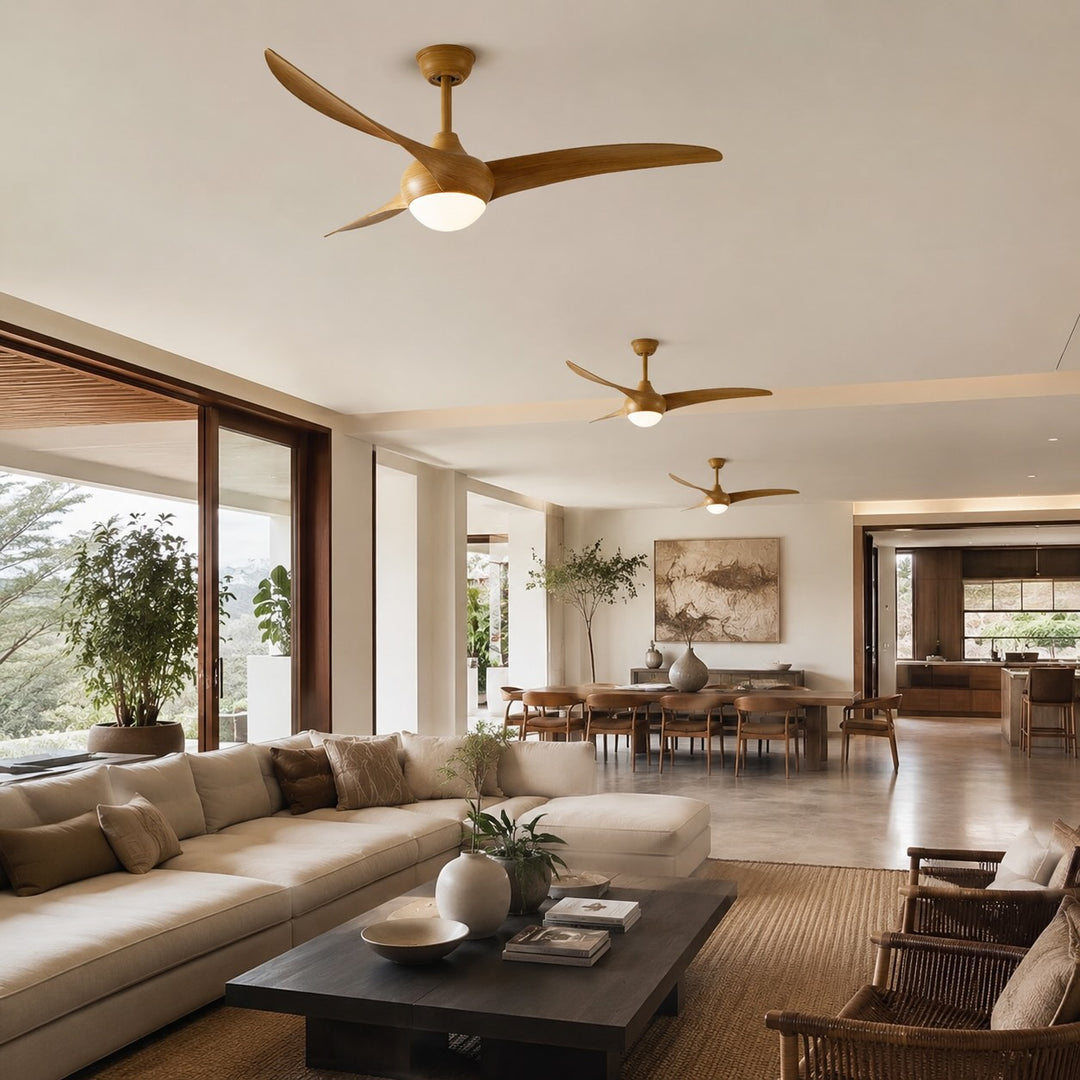 Contemporary 52 Inch Ceiling Fan with Lights Flush Mount Metal and Glass LED Dimmable DC Motor