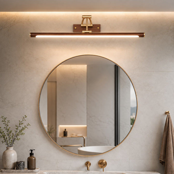 Walnut Linear Wall Light Adjustable LED Brass Fixture for Modern Indoor Spaces