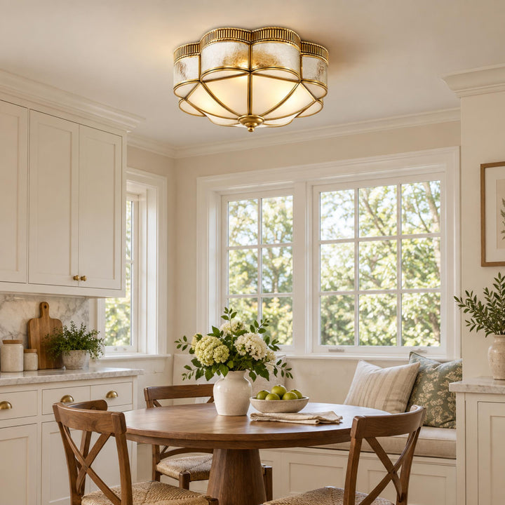 Modern Brass Flush Mount Ceiling Light with Frosted Glass Shade LED Compatible for Indoor Use