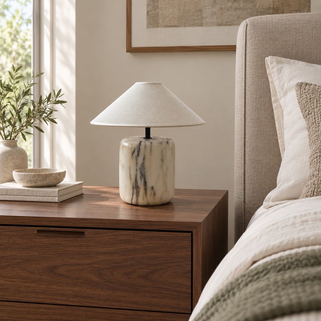 Modern Marble Table Lamp with Linen Shade and Adjustable Brightness for Elegant Lighting