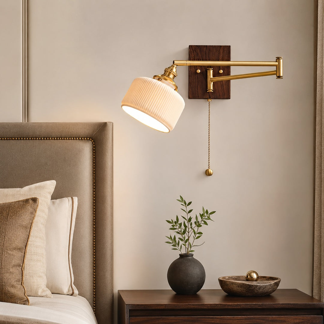 Modern Ceramic Wall Lamp Wall Mounted with Brass and Walnut Fittings Dimmable