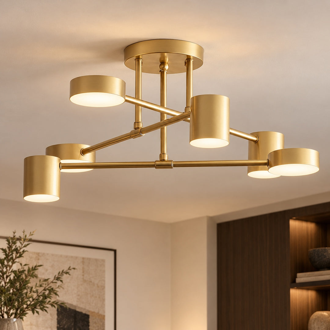 Modern Sputnik Flush Mount Ceiling Light Fixture with Metal Arms and Adjustable LED Bulbs 24 Inch