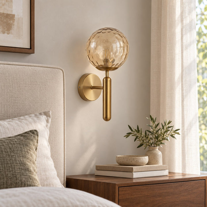 Modern Brass & Textured Glass Globe Wall Sconce | G9 Indoor Wall Light