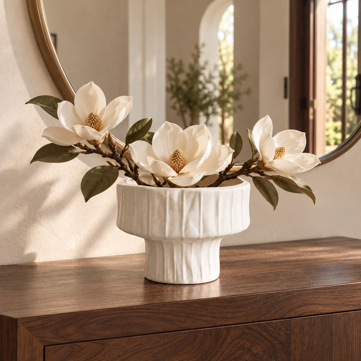 Modern Mini Pedestal White Ceramic Vase for Dried Flowers Decorative Accent 15 cm