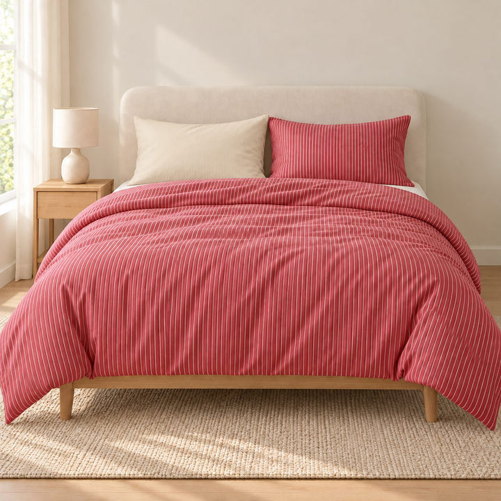 Minimalist Bedding Set Thin Striped Duvet Cover and Pillowcases Washed Cotton Breathable Comforter