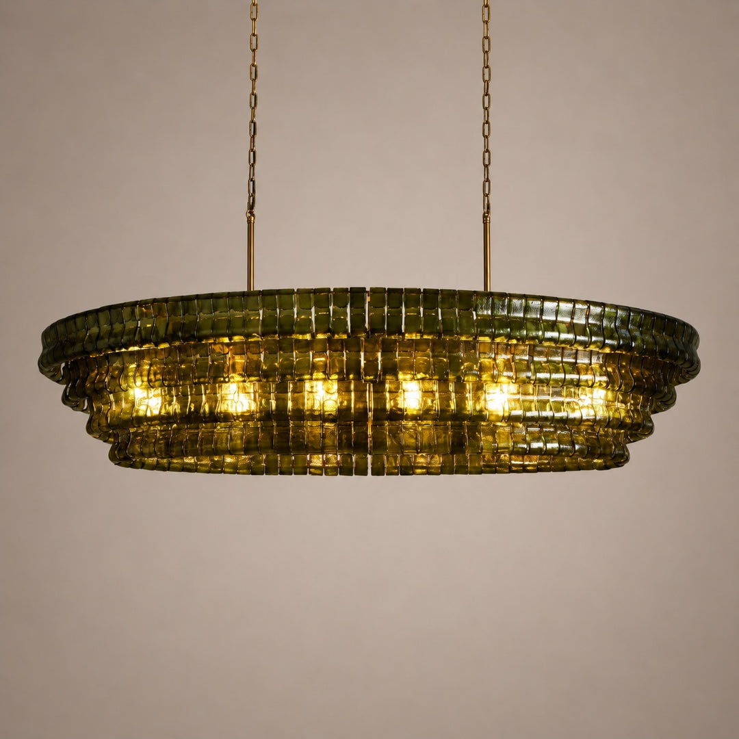 Modern Oval Chandelier Light Adjustable Hanging Steel Glass Fixture with 5 or 12 Bulb Options