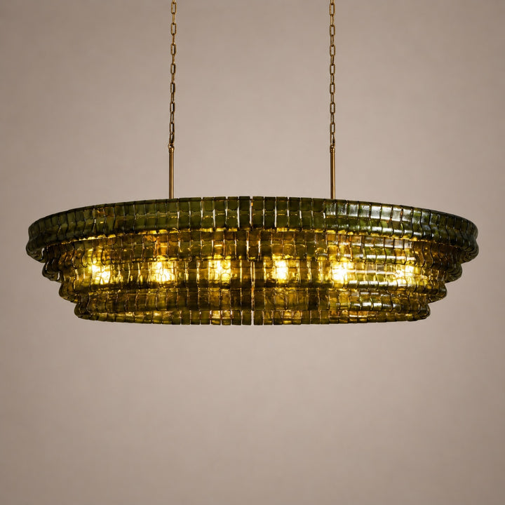 Modern Oval Chandelier Light Adjustable Hanging Steel Glass Fixture with 5 or 12 Bulb Options