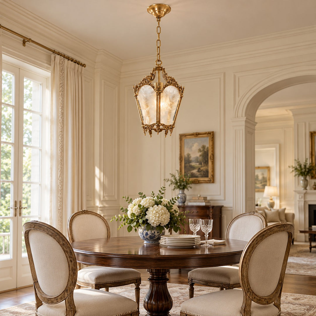 Antique Empire Pendant Lamp Ceiling Mounted Brass Frame Frosted Glass LED Compatible