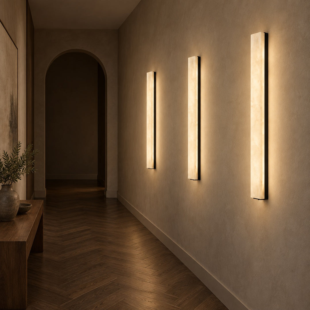 Modern Alabaster Wall Lamp with Adjustable Light and Metal Fixture for Elegant Home Decor