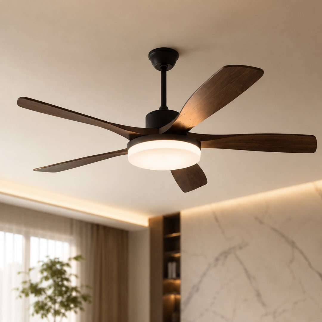 Modern Ceiling Fan Light 5-Blade Flush Mount Metal Adjustable LED with Remote Control