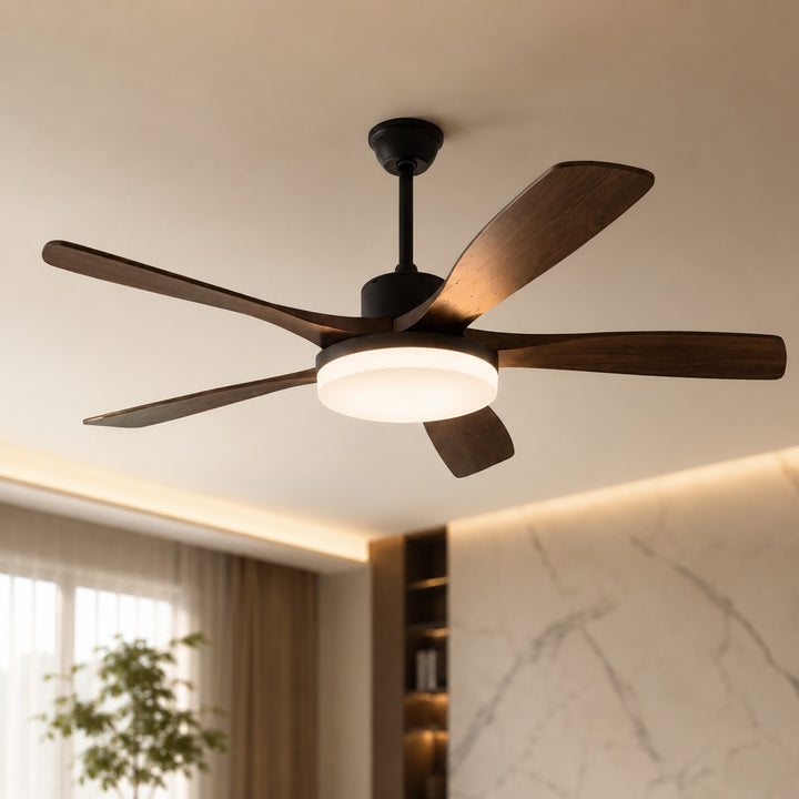 Modern Ceiling Fan Light 5-Blade Flush Mount Metal Adjustable LED with Remote Control