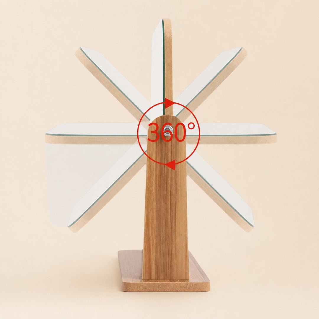 Modern Wooden Makeup Mirror 360° Rotating Compact Design with Solid Base for Vanity Use