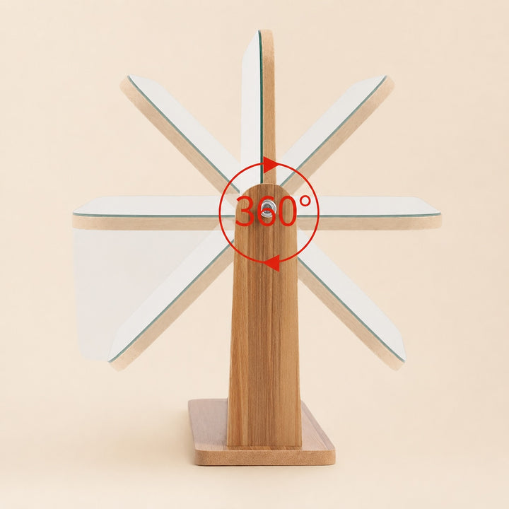 Modern Wooden Makeup Mirror 360° Rotating Compact Design with Solid Base for Vanity Use
