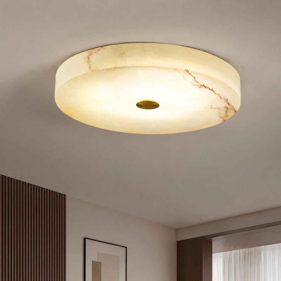 Modern Alabaster LED Flush Mount Ceiling Light – Round Natural Stone Design  Copy Title
