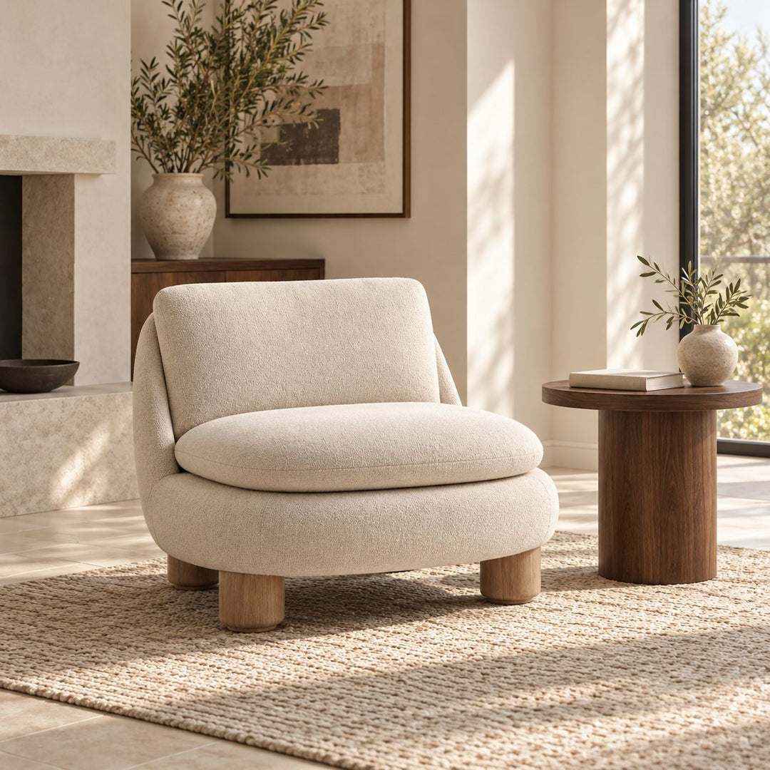 Modern Armless Accent Chair Upholstered Plush Seat with Wood Legs for Living Room