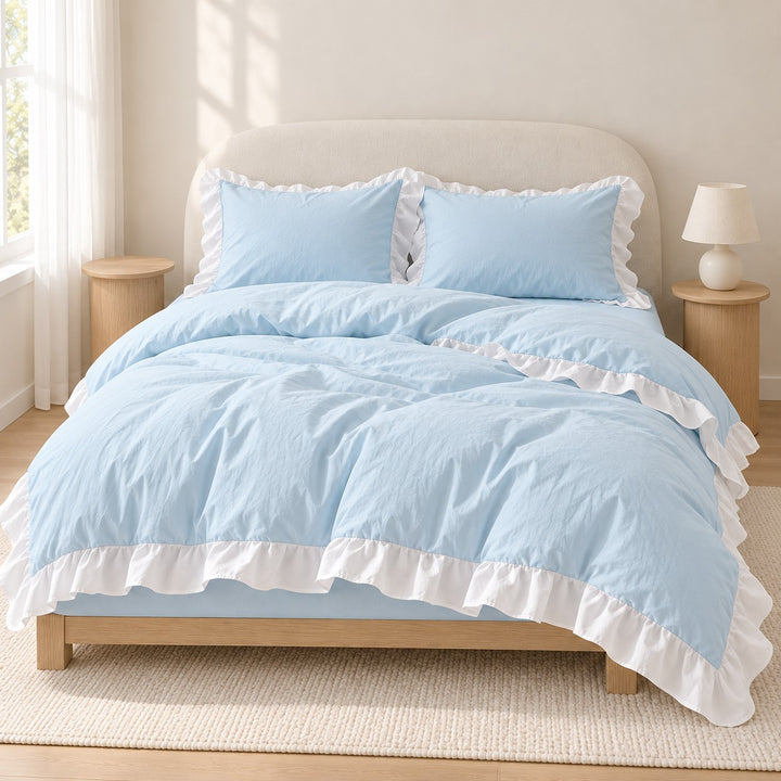 Modern Crumpled Ruffle Bedding Set Duvet Cover and Flat Sheet Polyester Soft Texture