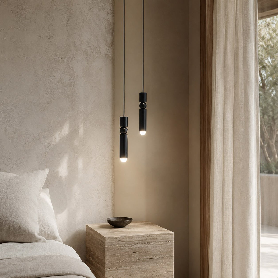 Modern Black Pendant Light with Adjustable Dimmable LED and Geometric Metal Design