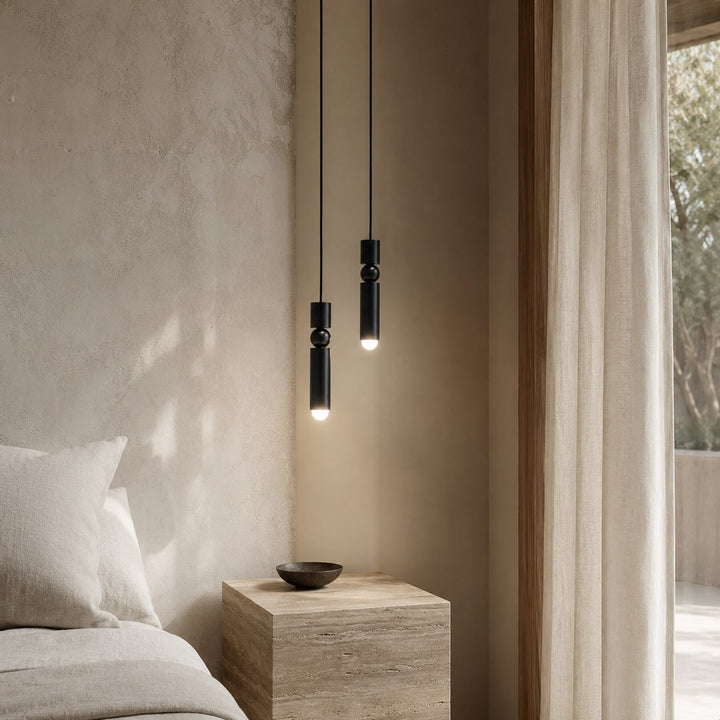 Modern Black Pendant Light with Adjustable Dimmable LED and Geometric Metal Design