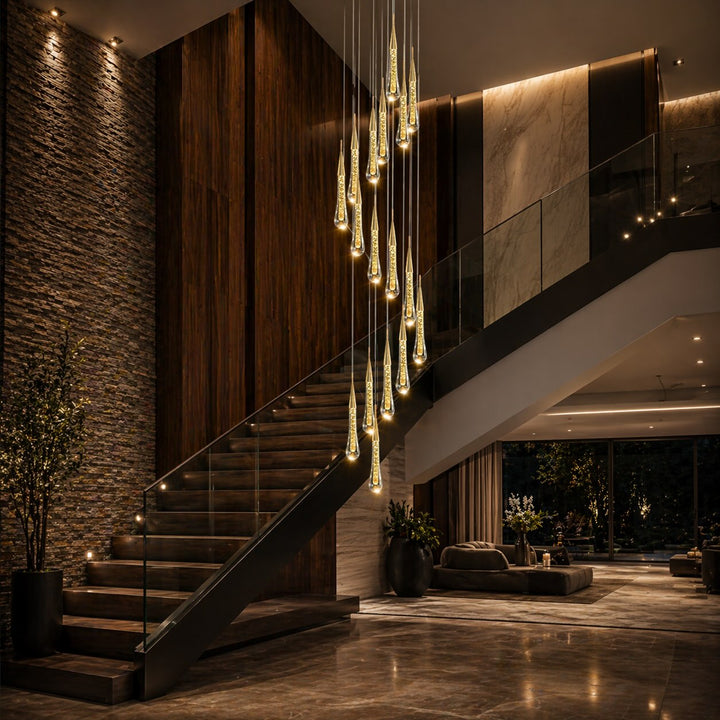 Modern Crystal Chandelier Pendant Light Long Hanging Aluminum LED Fixture for Stylish Illumination