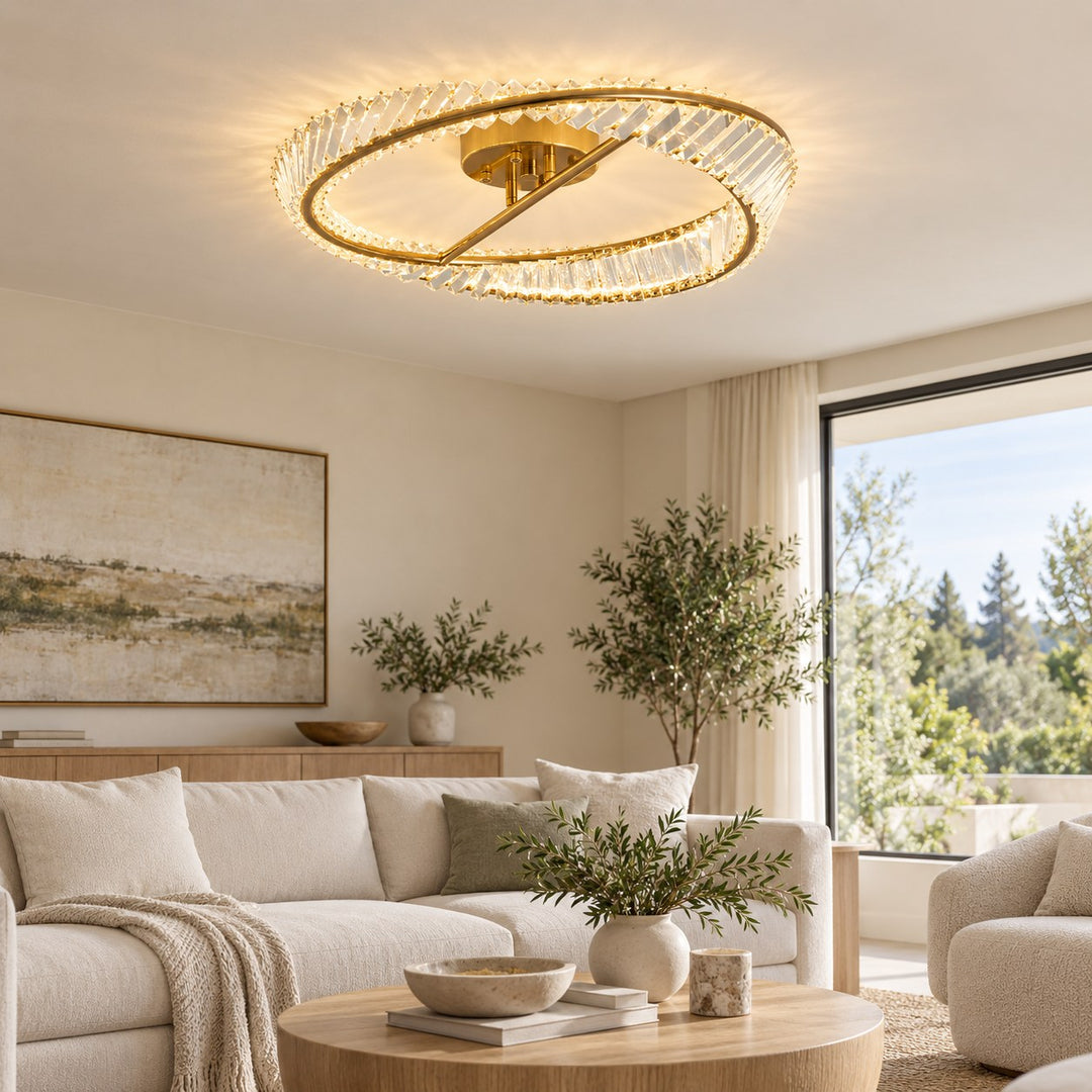 Modern Circular Flush Mount Ceiling Light Stainless Steel Glass Integrated LED Adjustable Color Temperature