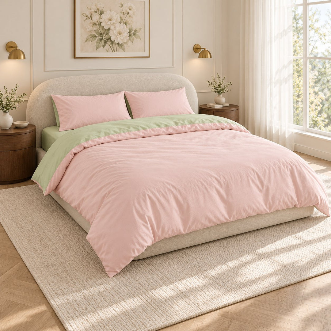Reversible Cotton Bedding Set with Duvet Cover and Pillowcases Lightweight Breathable Design