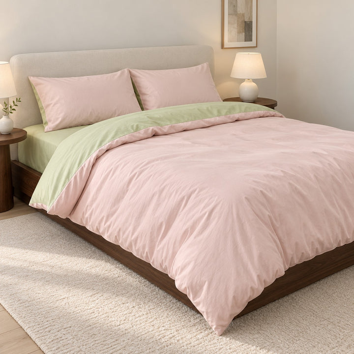 Reversible Cotton Bedding Set with Duvet Cover and Pillowcases Lightweight Breathable Design