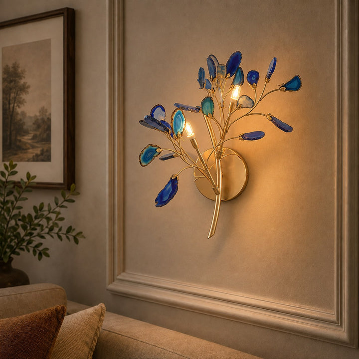 Contemporary Agate Wall Light Metal Fixture Wall Mounted Unique Natural Stone Design LED Indoor Use