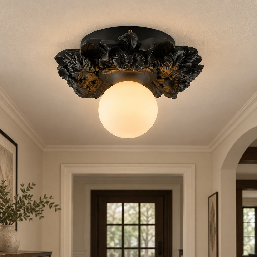 Victorian Flush Mount Ceiling Light Metal Glass Dimmable Elegant Design for Classic Ambiance
