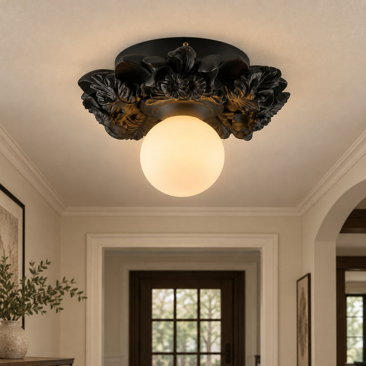 Victorian Flush Mount Ceiling Light Metal Glass Dimmable Elegant Design for Classic Ambiance